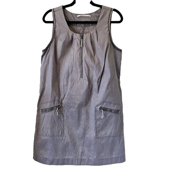 Truly By Part Two Gray Cotton Lurex SleevlessShimmery Mini Pockets Zippers US 10 - Picture 1 of 16